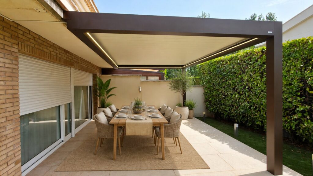 Pérgola bioclimática con iluminación LED perimetral en Salou